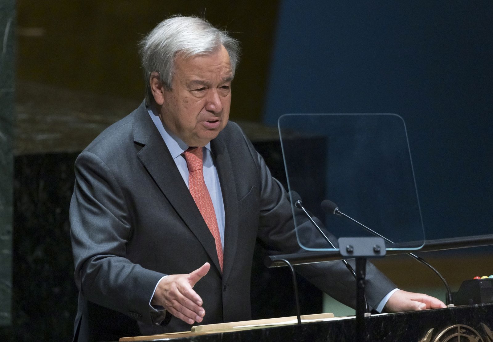 epa10101611 United Nations Secretary-General Antonio Guterres addresses the Tenth Review Conference of the Parties to the Treaty on the Non-Proliferation of Nuclear Weapons (NPT) at United Nations headquarters in New York, New York, USA, 01 August 2022. The NPT is an international treaty intended to prevent the spread of nuclear weapons and promote the safety of nuclear energy, with the long term objective of achieving complete disarmament.  EPA/JUSTIN LANE