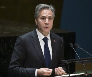 epa10101745 United States Secretary of State Anthony Blinken addresses the Tenth Review Conference of the Parties to the Treaty on the Non-Proliferation of Nuclear Weapons (NPT) at United Nations headquarters in New York, New York, USA, 01 August 2022. The NPT is an international treaty intended to prevent the spread of nuclear weapons and promote the safety of nuclear energy, with the long term objective of achieving complete disarmament.  EPA/JUSTIN LANE