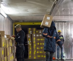 epa10104179 Anti-narcotics police search for drugs in several containers, in the Port of Guayaquil, in Guayaquil, Ecuador, 22 July 2022 (Issued 3 August 2022). Through fake fruits, inside wood, between boxes of shrimp, bananas, cereals, scrap, or even in tea bottles, drug trafficking has made the port of Guayaquil in Ecuador one of the great springboards to 'export' tons of cocaine in multiple forms from South America to mainly Europe and the United States.  EPA/Mauricio Torres