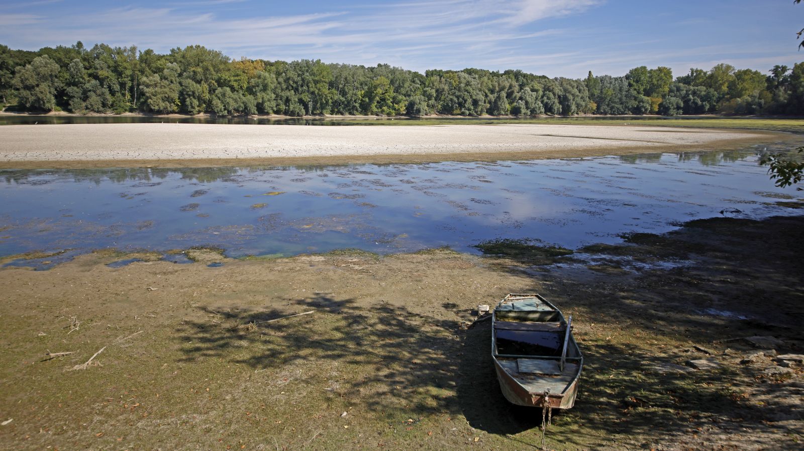 epa10105314 A part of an old Rhine arm with low water level at the Rhine river in Ketsch near Mannheim, Germany, 04 August 2022. The river level in Speyer has currently dropped to 211 centimetres. The German Weather Service (DWD) expects the heat wave to peak in the coming days, with temperatures between 34 and 38 degrees Celsius predicted in large parts of Germany. In the southwestern part of the country even the 40 degrees Celsius mark is expected to be exceeded locally.  EPA/RONALD WITTEK