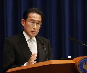epa10113735 Japanese Prime Minister Fumio Kishida speaks during a press conference at the prime minister's official residence in Tokyo, Japan, 10 August 2022. Kishida reshuffled his cabinet on 10 August to rid his administration of any links to Unification Church, following a low approval rating.  EPA/Rodrigo Reyes Marin / POOL