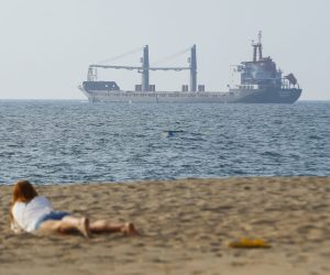 epa10118529 The FULMAR S bulker leaves a port near South Ukrainian city of Odesa, Ukraine, 13 August 2022. FULMAR S was the first ship to enter a Ukrainian port since the start of Russian invasion. The bulker FULMAR S, under the Barbados flag, left the port of Chornomorsk of Odesa area in the direction of Turkey. It will team up in a caravan with the THOE bulker and together they will carry 14.5 thousand tons of agricultural products, according to the Ukrainian Ministry of Infrastructure. Ukraine exports grain since a safe passage deal was signed between Ukraine and Russia on 22 July in Istanbul.  EPA/STR