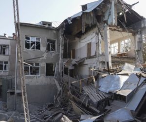 epa10129109 The site of the shelling of one of the educational institutions in Kharkiv, Ukraine, 19 August 2022 after about five rockets were launched from the Russian city of Belgorod amid Russia's military invasion. At least one woman was killed during the attack, the chairman of the Kharkiv Regional State Administration Oleg Sinegubov said. Kharkiv and surrounding areas have been the target of heavy shelling since February 2022, when Russian troops entered Ukraine starting a conflict that has provoked destruction and a humanitarian crisis.  EPA/VASILIY ZHLOBSKY