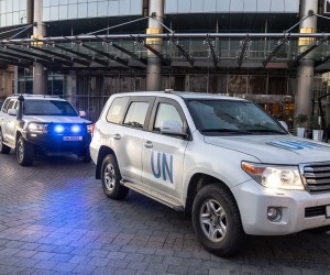 epa10148980 International Atomic Energy Agency (IAEA) team departs from a hotel in Kyiv as they are expected to visit the Zaporizhzhya Nuclear Power Plant, Ukraine, 31 August 2022. IAEA Director-General Rafael Grossi leads an IAEA expert mission that comprises IAEA nuclear safety, security, and safeguards staff as they set for their official visit in Ukraine to the Zaporizhzhya Nuclear Power Plant (ZNPP).  EPA/ROMAN PILIPEY