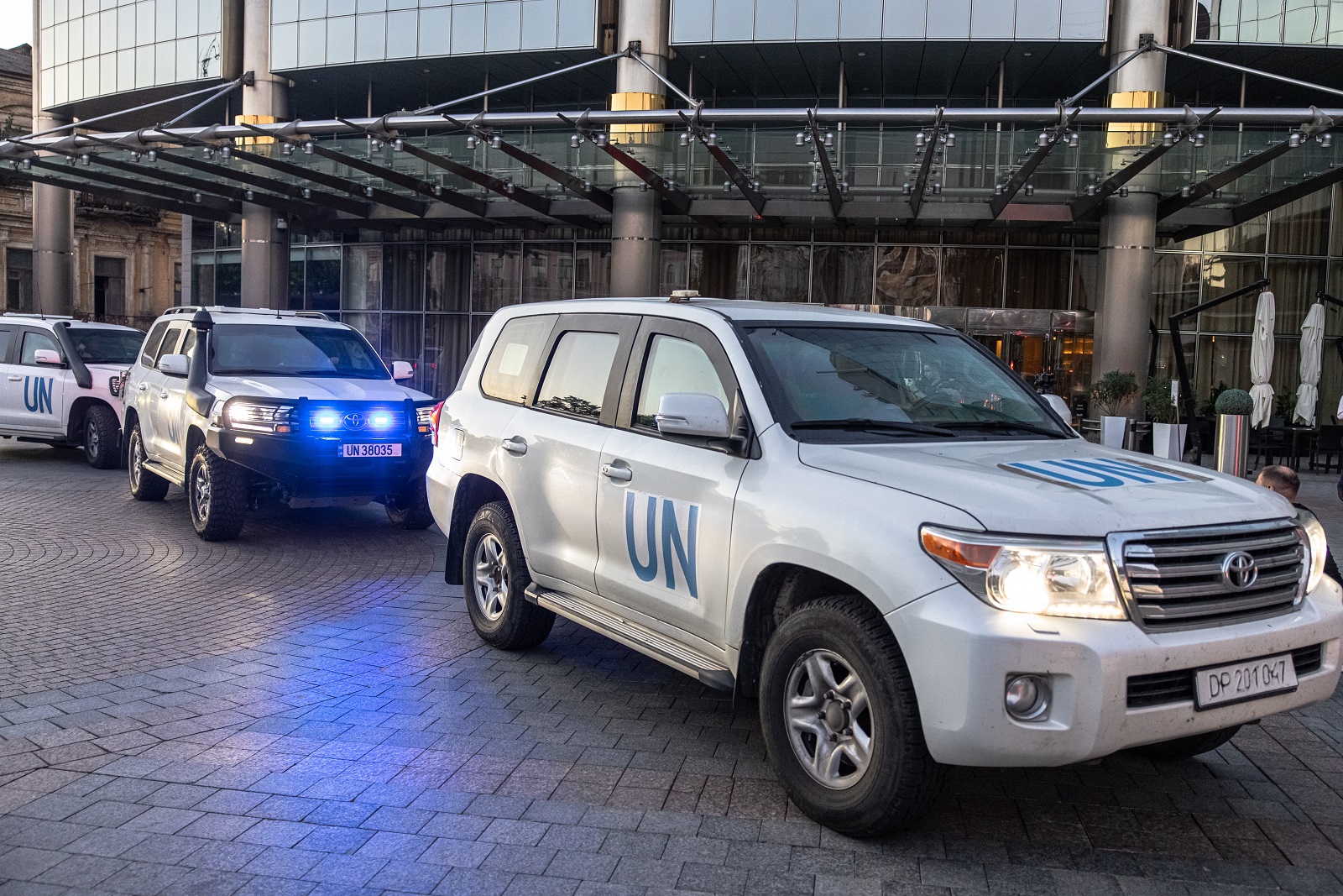 epa10148980 International Atomic Energy Agency (IAEA) team departs from a hotel in Kyiv as they are expected to visit the Zaporizhzhya Nuclear Power Plant, Ukraine, 31 August 2022. IAEA Director-General Rafael Grossi leads an IAEA expert mission that comprises IAEA nuclear safety, security, and safeguards staff as they set for their official visit in Ukraine to the Zaporizhzhya Nuclear Power Plant (ZNPP).  EPA/ROMAN PILIPEY