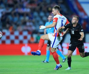 03.06.2022., stadion Gradski vrt, Osijek - Nogometna utakmica Lige nacija, Hrvatska - Austrija. Marin Pongracic, Andreas Weimann Photo: Davor Javorovic/PIXSELL