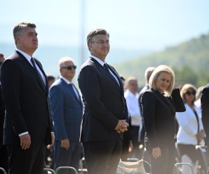 05.08.2022., Knin - Sredisnja svecanost obiljezavanja Dana pobjede i domovinske zahvalnosti, Dana hrvatskih branitelja i 27. obljetnice vojno-redarstvene operacije Oluja. Zoran Milanovic, Andrej Plenkovic, Gordan Jandrokovic  Photo: Davor Puklavec/PIXSELL