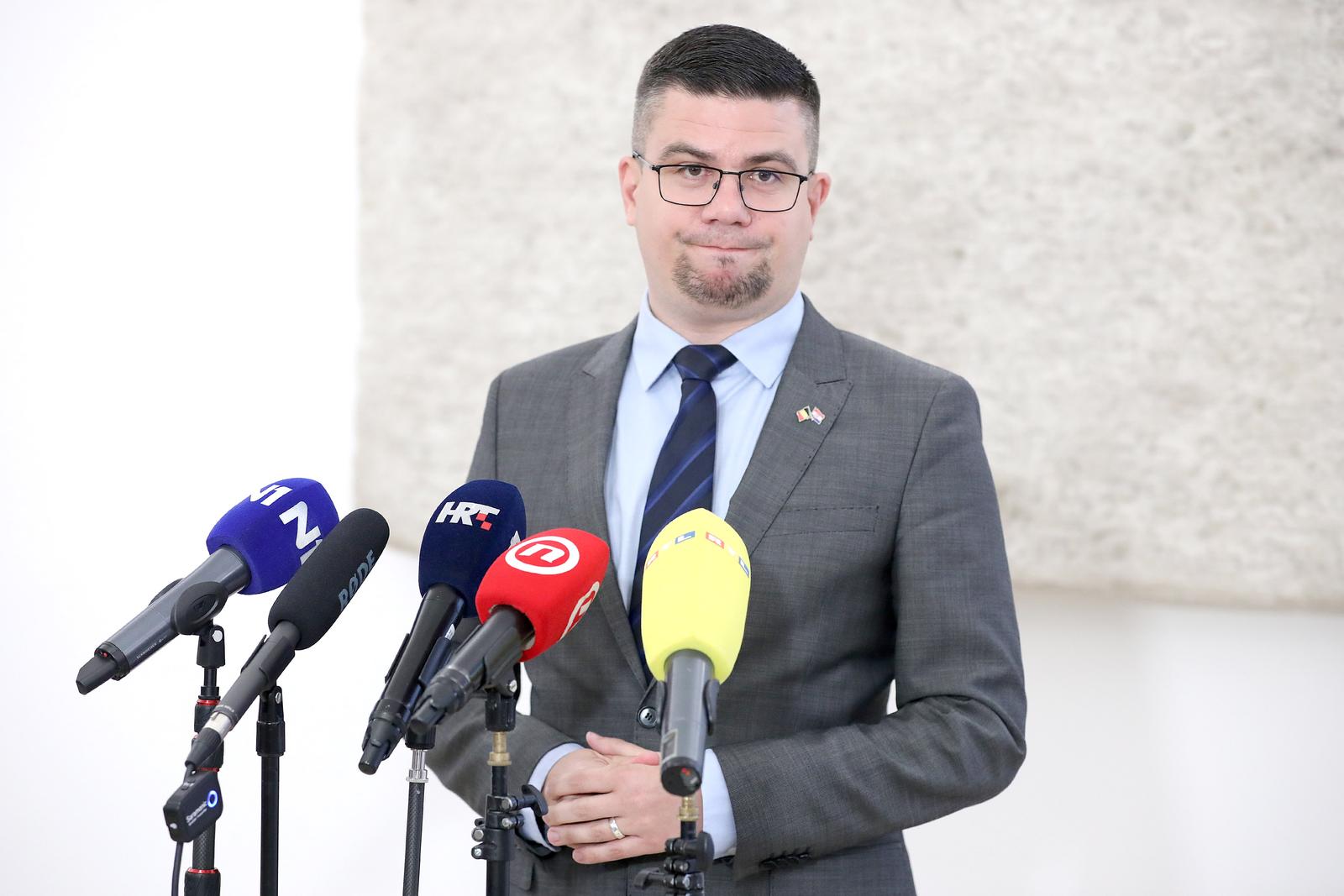 07.07.2022., Zagreb - Na konferenciji za medije odrzanoj u Saboru o slucaju bivseg ministra Tolusica govorio je zastupnik Domagoj Hajdukovic. Photo: Patrik Macek/PIXSELL