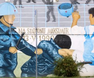 13.05.2016., Zagreb - Grafit na zgradi u spomen na neodigranu utakmicu izmedju Dinama i Crvene zvezde. Photo: Borna Filic/PIXSELL