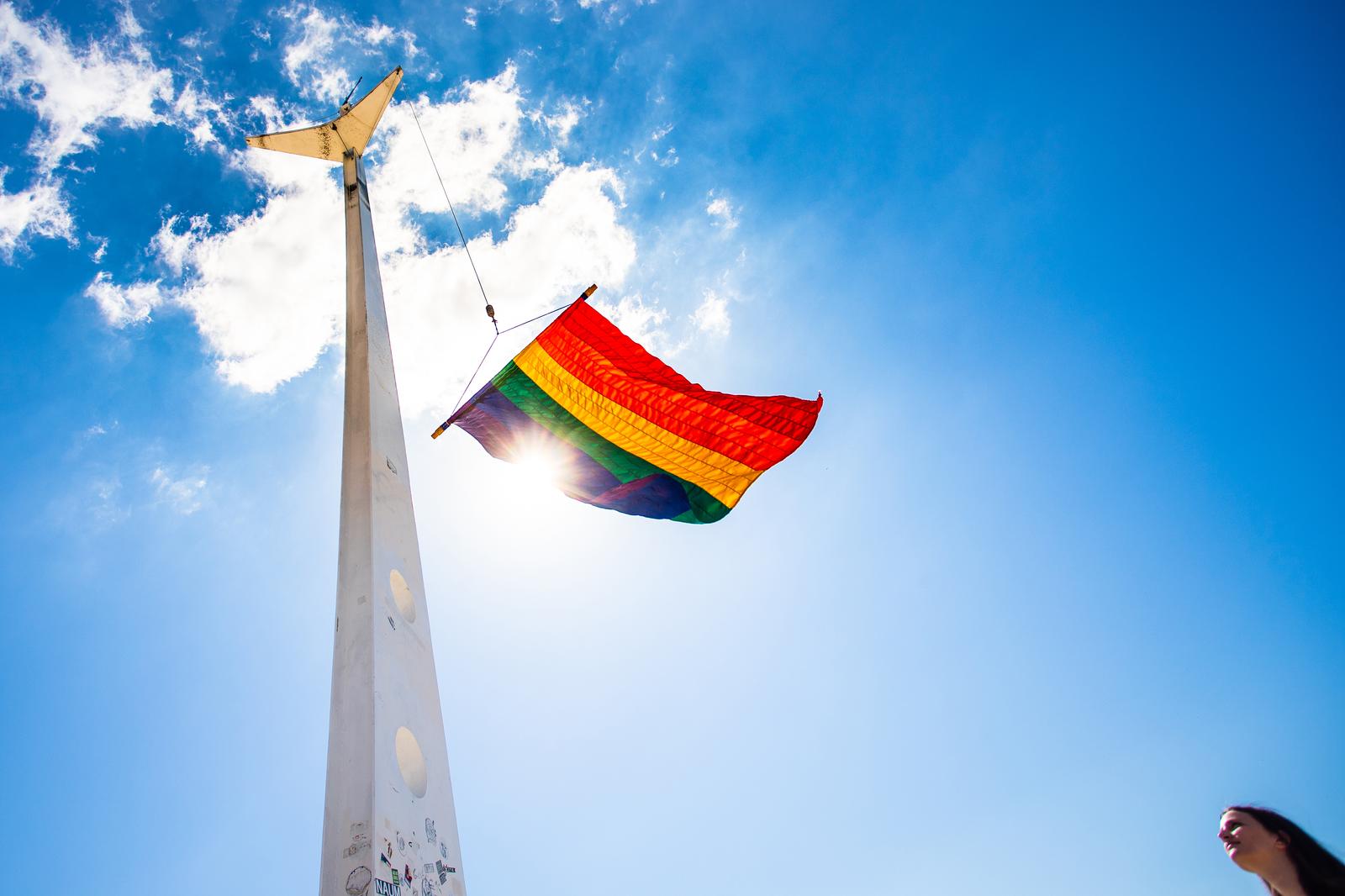14.06.2021., Split - Pripadnici LGBT zajednice u Splitu jutros su na Matejuski podigli zastavu duginih boja.rPhoto: Milan Sabic/PIXSELL