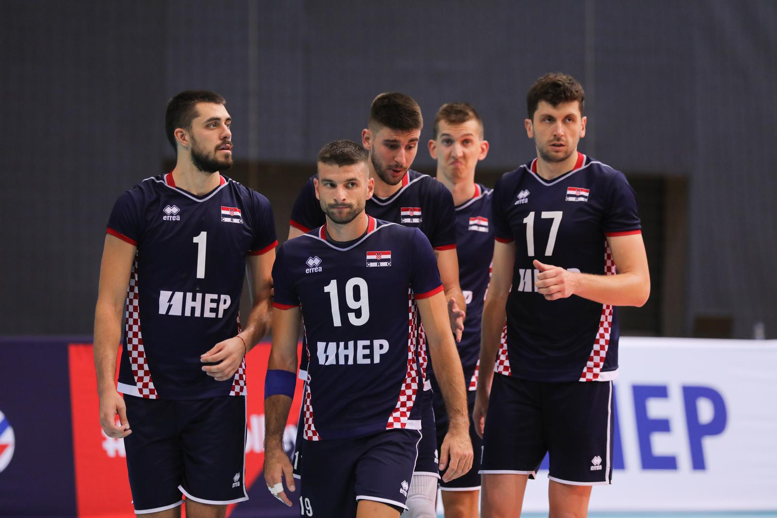 17.08.2022., Osijek - Kvalifikacijska utakmica za Europsko prvenstvo u odbojci, Hrvatska - Grcka. Visic Petar, Zeljkovic Ivan Photo: Dubravka Petric/PIXSELL