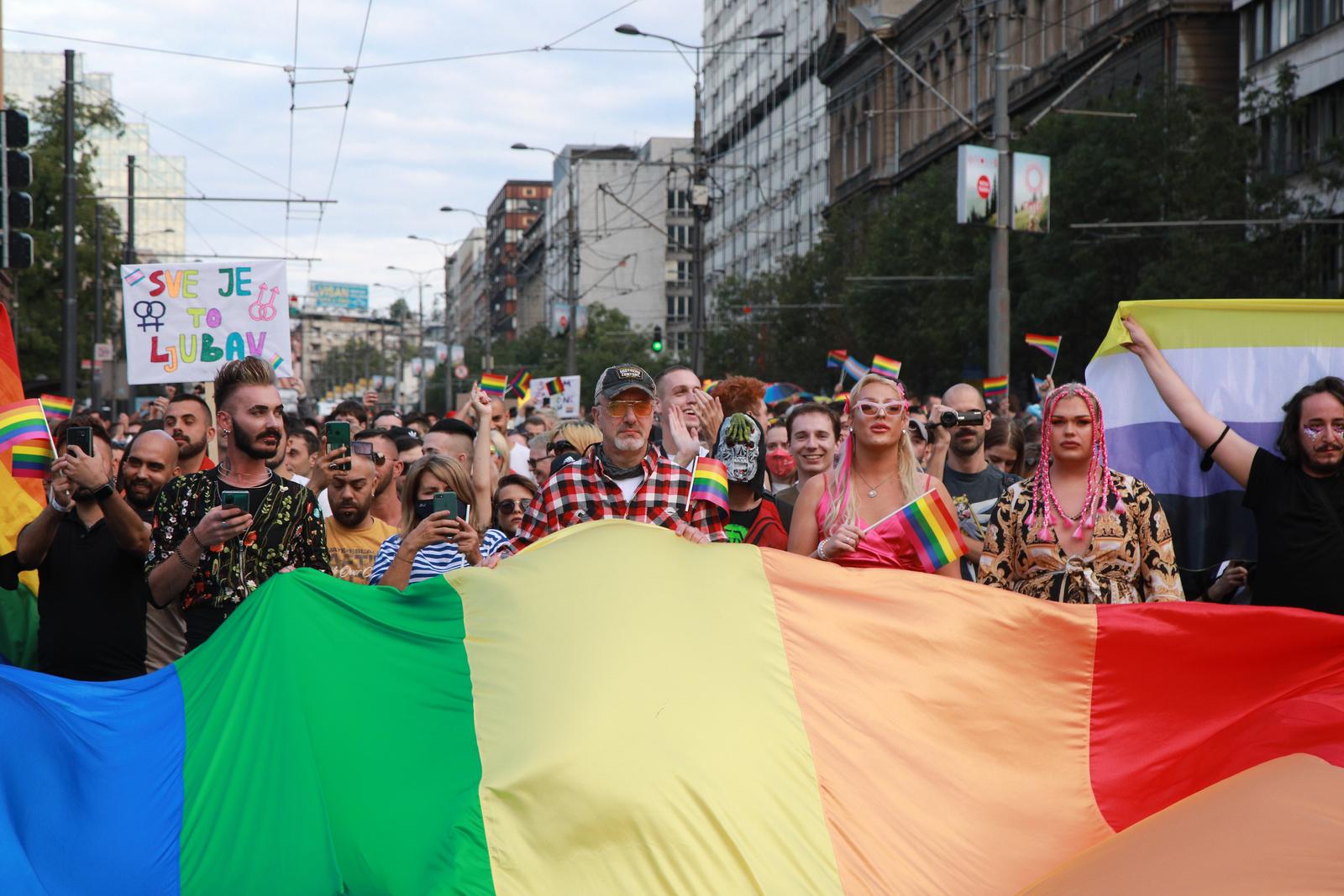 18, September, 2021, Belgrade - The Pride Parade 2021 under the slogan "Love is the law" was held in Belgrade. Photo: Milos Tesic/ATAImages"n"n18, rujan, 2021, Beograd  - Parada ponosa 2021 pod sloganom "Ljubav je zakon" odrzana je u Beogradu. Photo: Milos Tesic/ATAImages