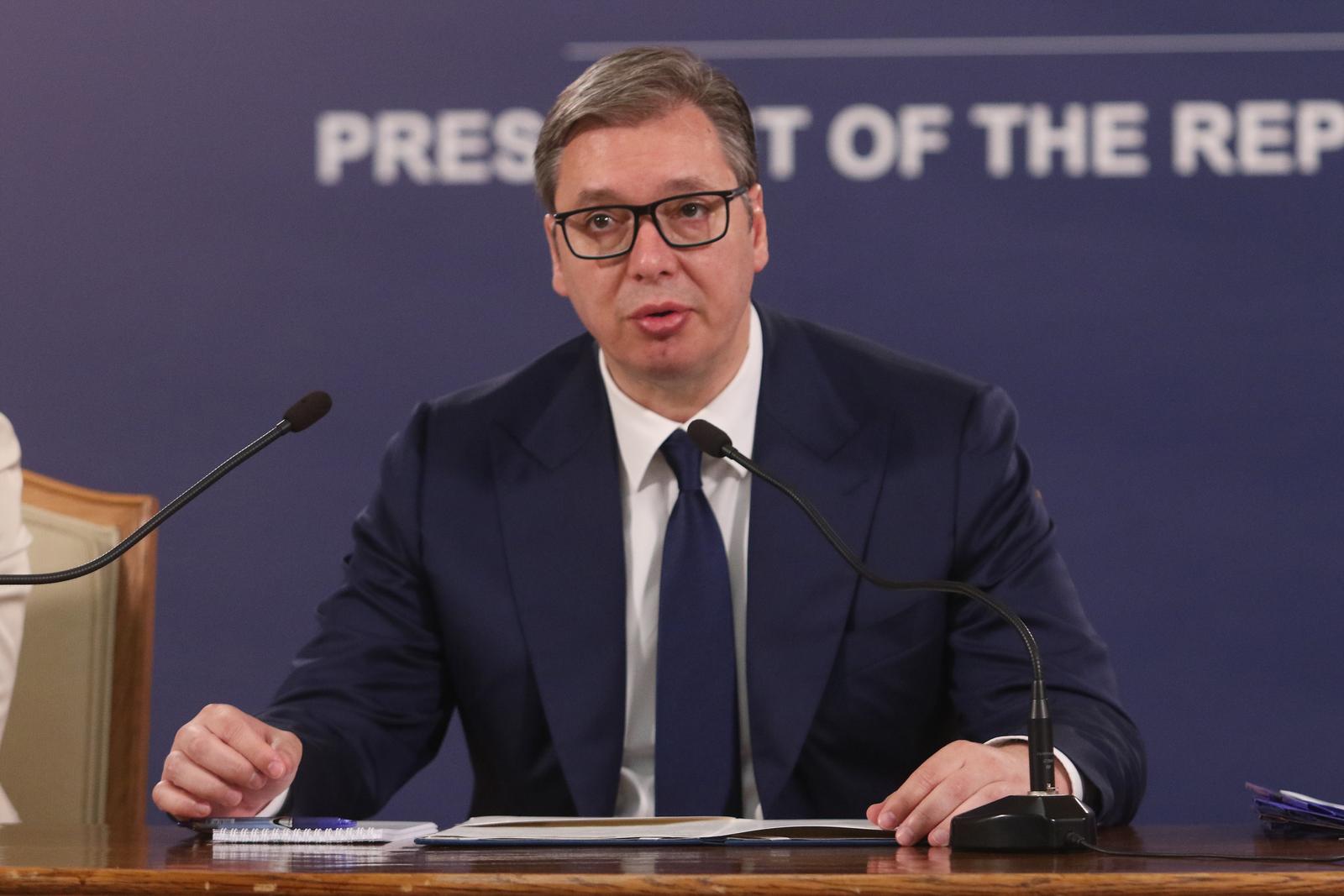 25, June, 2022, Belgrade - The President of the Republic of Serbia, Aleksandar Vucic, addressed the public in the building of the General Secretariat of the President of the Republic. Aleksandar Vucic. Photo: M. K./ATAImages

25, jun, 2022, Beograd - Predsednik Republike Srbije Aleksandar Vucic obratio se javnosti u zgradi Generalnog  sekretarijata predsednika Republike. Photo: M. K./ATAImages Photo: M.K./ATAImages/PIXSELL/PIXSELL