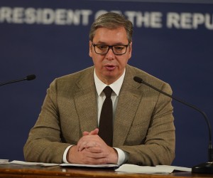 31, July, 2022, Belgrade - Address by the President of the Republic of Serbia, Aleksandar Vucic, to the public in the building of the General Secretariat of the President of the Republic. Aleksandar Vucic. Photo: Antonio Ahel/ATAImages

31, jul, 2022,  Beograd - Obracanje predsednika Republike Srbije Aleksandra Vucica  javnosti u zgradi Generalnog sekretarijata predsednika Republike. Photo: Antonio Ahel/ATAImages Photo: Antonio Ahel/ATAImages/PIXSELL