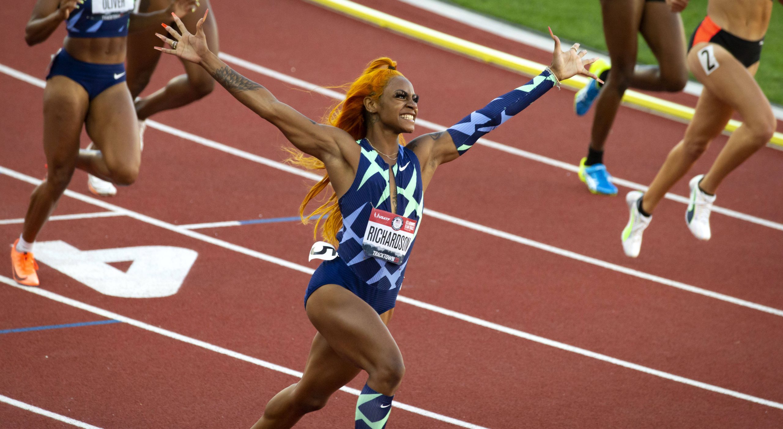 June 20, 2021, Eugene, Oregon, USA: ShaCarri Richardson wins the US Olympic Track and Field Trials women 100m event Saturday during the Olympic Trials at the University of Oregon. Photograph by Eugene USA - ZUMAa35_ 20210620_zaf_a35_004 Copyright: xDanielxA.xAndersonx