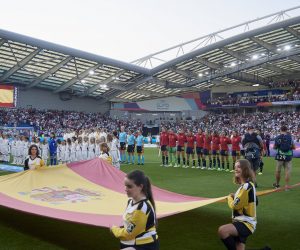 England v Spain: Quarter Final - UEFA Women s EURO 2022 Both teams prior the UEFA Women s Euro England 2022 Quarter Final match between England and Spain at Brighton & Hove Community Stadium on July 20, 2022 in Brighton, United Kingdom. Brighton England PUBLICATIONxNOTxINxFRA Copyright: xJosexBretonx originalFilename:breton-englandv220720_npNgw.jpg