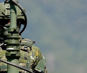 epa10126845 A Taiwanese soldier stands aboard Ten Kung III Air Defense Weapon System during a Force Engagement Exercise as part of the combat readiness mission inside an airbase in Hualien, Taiwan, 18 August 2022. The recent visit of US lawmakers in Taiwan has further escalated military tensions between China and Taiwan.  EPA/RITCHIE B. TONGO