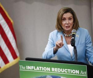epa10138893 Speaker of the House Nancy Pelosi discusses the Inflation Reduction Act after touring the Los Angeles Cleantech Incubator at the La Kretz Innovation Campus in Los Angeles, California, USA, 25 August 2022.  EPA/CAROLINE BREHMAN
