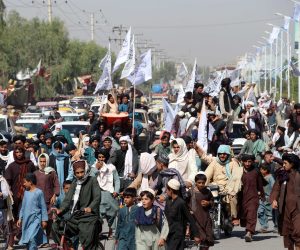 epa10149431 Men attend Taliban celebrations of the US withdrawal's first anniversary, in Kandahar, Afghanistan, 31 August 2022. The Taliban government on 30 Augus?t declared 31 August as a national day in Afghanistan, as part of the celebrations marking the first anniversary of the withdrawal of US troops and t?he end of two decades of foreign invasion.  EPA/STRINGER