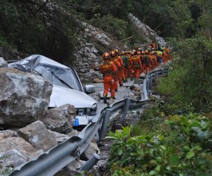 epa10163823 Rescuers search for the injured people after the earthquake in Luding county, Ganzi prefecture, Sichuan Province, China, 06 September 2022. A 6.8 magnitude earthquake hit China’s southwest Sichuan province on 05 September. According to state media, the death toll has risen to at least 65 people, with more than 10 people missing and 200 injured. The strongest earthquake in the region since 2017 triggered landslides and shook the provincial capital Chengdu, whose 21 million residents are already under a COVID-19 lockdown. Chinese rescue teams saved 15 people while still trying to evacuate 1000 villagers from the epicenter in Luding that got isolated by the landslide.  EPA/STRINGER CHINA OUT