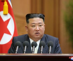 epa10172315 A photo released by the official North Korean Central News Agency (KCNA) shows North Korean leader Kim Jong-un delivering his speech during a parliament session in Pyongyang, North Korea, 08 September 2022 (issued 09 September 2022). North Korea passed a law enshrining the country's right to use nuclear weapons to defend itself, according to state media on 09 September 2022.  EPA/KCNA   EDITORIAL USE ONLY
