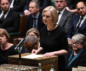 epa10174315 A handout photograph released by the UK Parliament shows British Prime Minister Liz Truss speaking as MPs pay tribute to Her late Majesty Queen Elizabeth II in the House of Commons in London, Britain, 09 September 2022. Britain's Queen Elizabeth II died at her Scottish estate on 08 September 2022. The 96-year-old queen was the longest-reigning monarch in British history.  EPA/UK PARLIAMENT/JESSICA TAYLOR HANDOUT -- MANDATORY CREDIT: UK PARLIAMENT/JESSICA TAYLOR -- HANDOUT EDITORIAL USE ONLY/NO SALES
