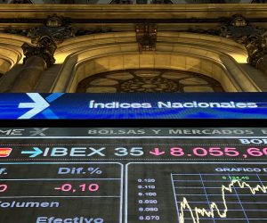 epa10183967 A screen shows the evolution of the stock market at Madrid's Stock Exchange in Madrid, Spain, 14 September 2022. The Spanish stock market lost 0.1 percent on Wednesday as the IBEX 35, the main index of the Spanish stock market, fell 8.4 points, to 8,055.6 points.  EPA/ALTEA TEJIDO