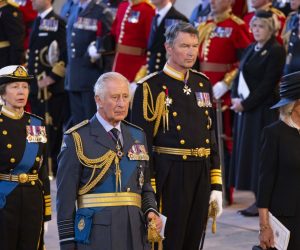 epa10184691 A handout photograph released by the UK Parliament shows Britain's King Charles III (C), Camilla, Queen Consort (R), Princess Anne, the Princess Royal (2-R), Vice Admiral Sir Timothy Laurence (2-L) and Prince Andrew, Duke of York (L) attending the service for the commencement of the Lying-in-State of Britain's Queen Elizabeth II at the Palace of Westminster in London, Britain, 14 September 2022. The queen's lying in state will last for four days, ending on the morning of the state funeral on the 19 September.  EPA/UK PARLIAMENT/ROGER HARRIS HANDOUT -- MANDATORY CREDIT: UK PARLIAMENT/ROGER HARRIS -- HANDOUT EDITORIAL USE ONLY/NO SALES