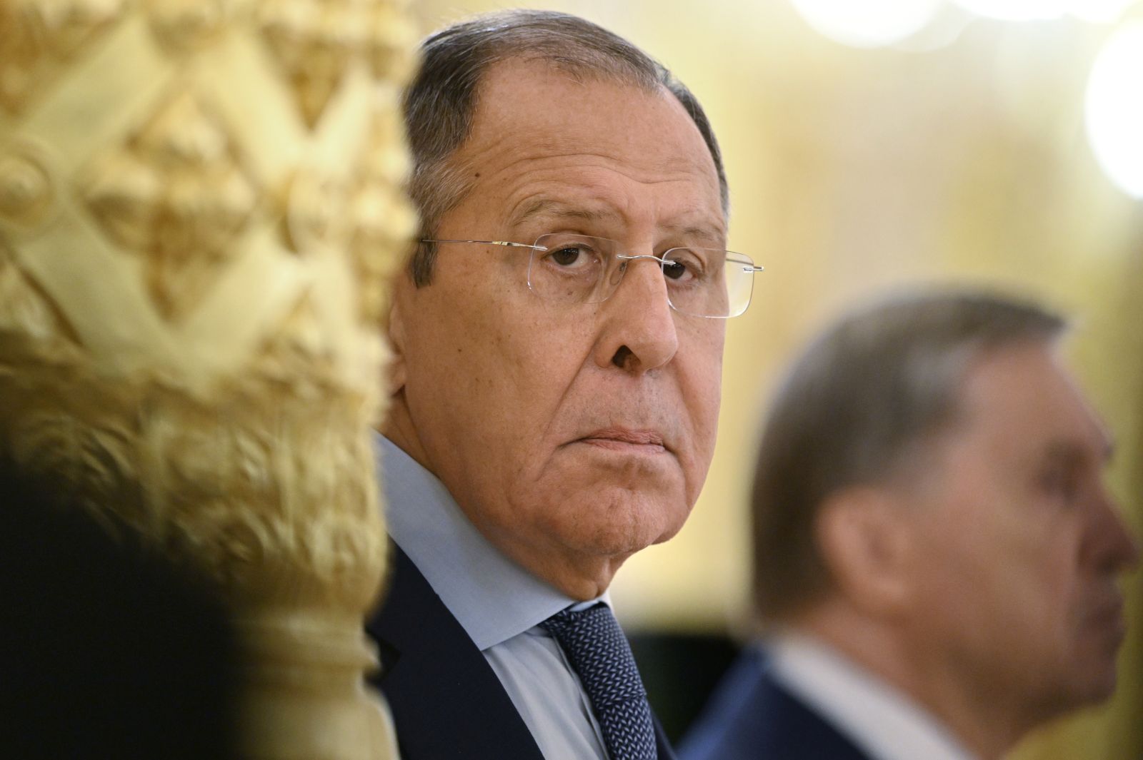 epa10194861 Russian Foreign Minister Sergey Lavrov attends a ceremony to present credentials of newly appointed foreign ambassadors to Russian President Vladimir Putin at the Kremlin's Alexander Hall in Moscow, Russia, 20 September 2022.  EPA/PAVEL BEDNYAKOV/SPUTNIK/KREMLIN POOL MANDATORY CREDIT