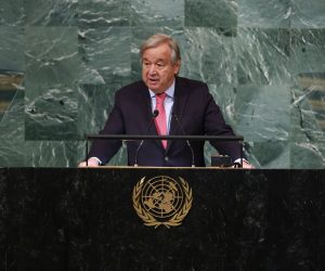 epa10195122 United National Secretary General Antonio Guterres speaks as he opens the 77th General Debate inside the General Assembly Hall at United Nations Headquarters in New York, New York, USA, 20 September 2022.  EPA/JUSTIN LANE