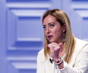 epa10199409 Brothers of Italy (Fratelli d'Italia) leader Giorgia Meloni is interviewed at Rai 1 'Porta a Porta' tv program in Rome, Italy, 22 September 2022. Italy will hold its general snap elections on 25 September 2022 to elect a new prime minister.  EPA/ANGELO CARCONI