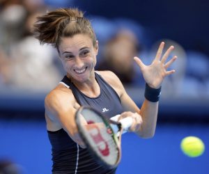 epa10200673 Petra Martic of Croatia in action against Zhang Shuai of China (not pictured) during their quarterfinal match at the Pan Pacific Open tennis tournament in Tokyo, Japan, 23 September 2022.  EPA/FRANCK ROBICHON
