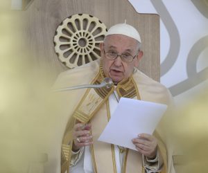epa10205279 A handout picture provided by the Vatican Media shows Pope Francis speaking as he leads a Holy Mass in Matera, southern Italy, 25 September 2022, at the conclusion of the 27th National Eucharistic Congress.  EPA/VATICAN MEDIA HANDOUT  HANDOUT EDITORIAL USE ONLY/NO SALES