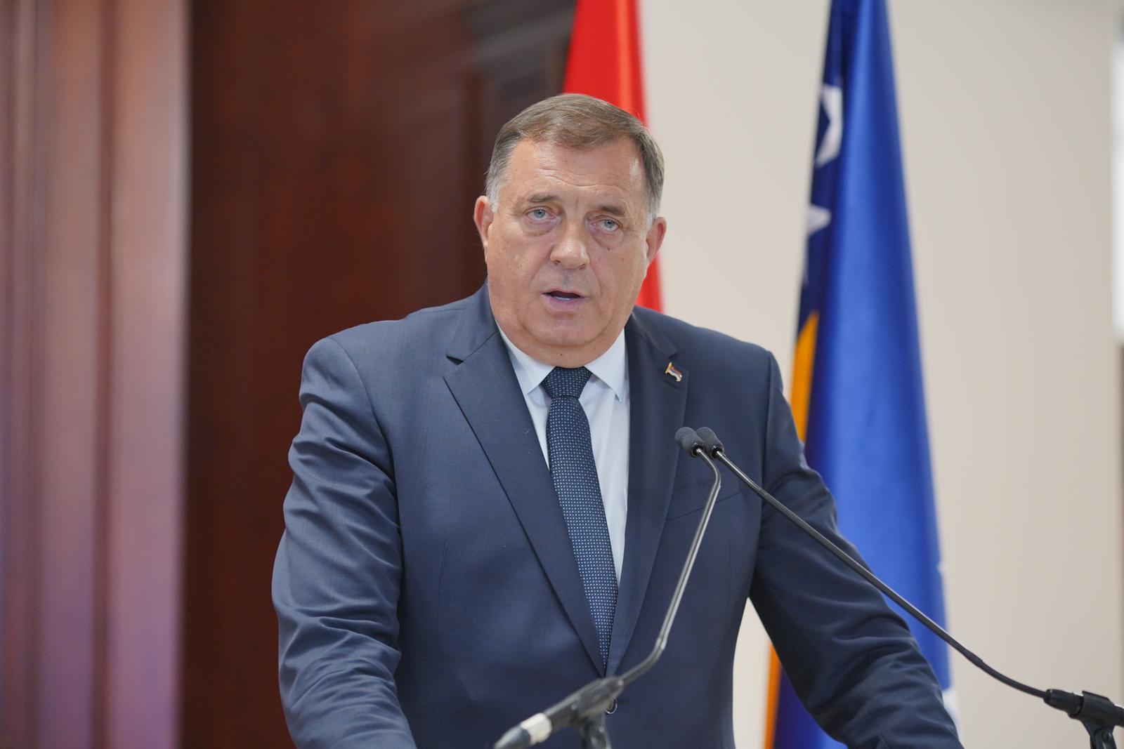 01.07.2022., Banja Luka, Bosna i Hercegovina - Srpski clan Predsjednistva BiH Milorad Dodik na konferenciji za medije nakon sastanka s madjarskim ministrom vanjskih poslova i trgovine Peterom Szijjartom u Administrativnom centru Vlade RS.   Photo: Dejan Rakita/PIXSELL