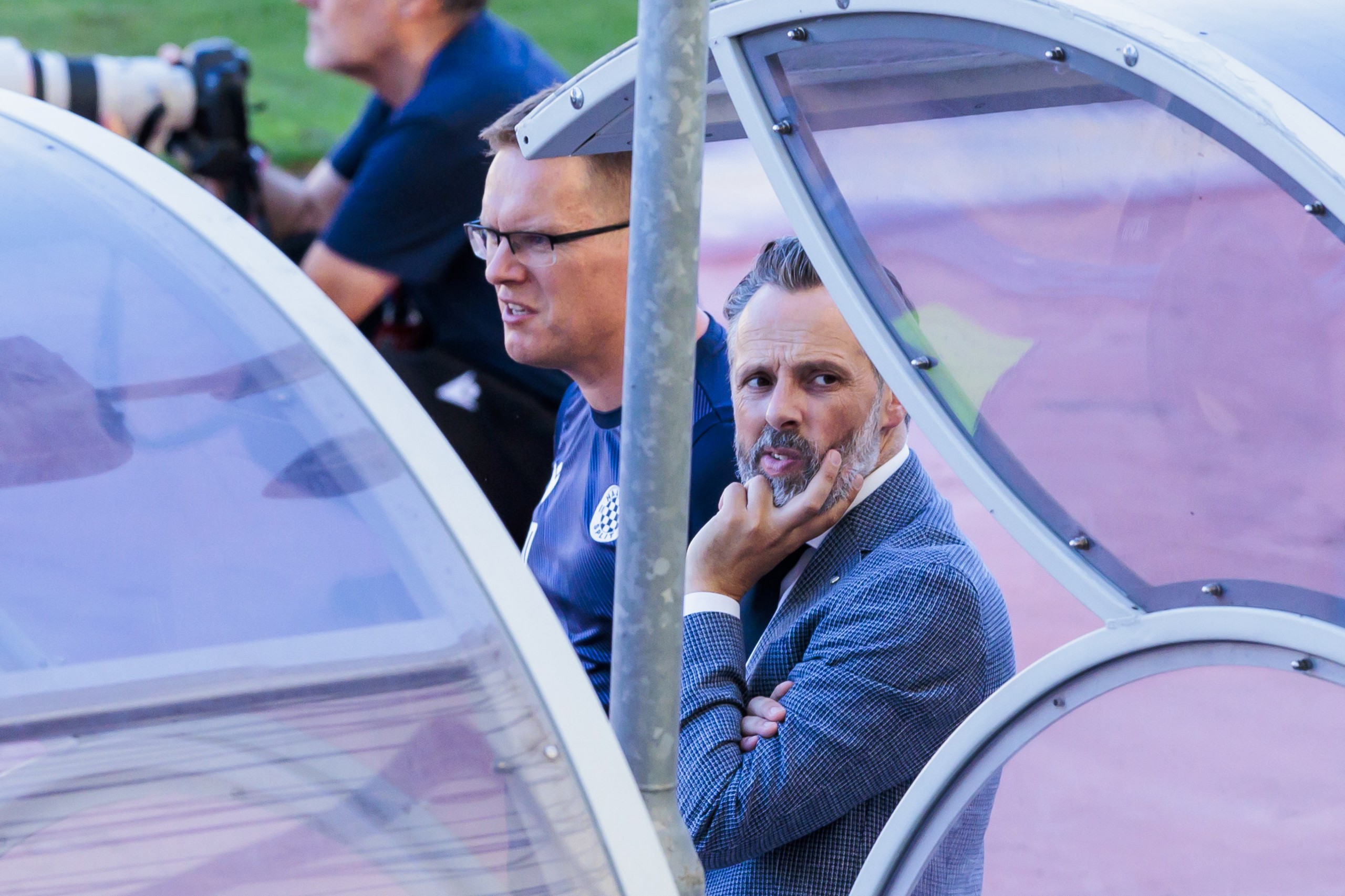 03.08.2022., Split - Sluzbeni trening HNK Hajduk pred utakmicu konferencijske lige s Vitoria SC.
Valdas Dambrauskas, Luksa Jakobusic
   Photo: Miroslav Lelas/PIXSELL