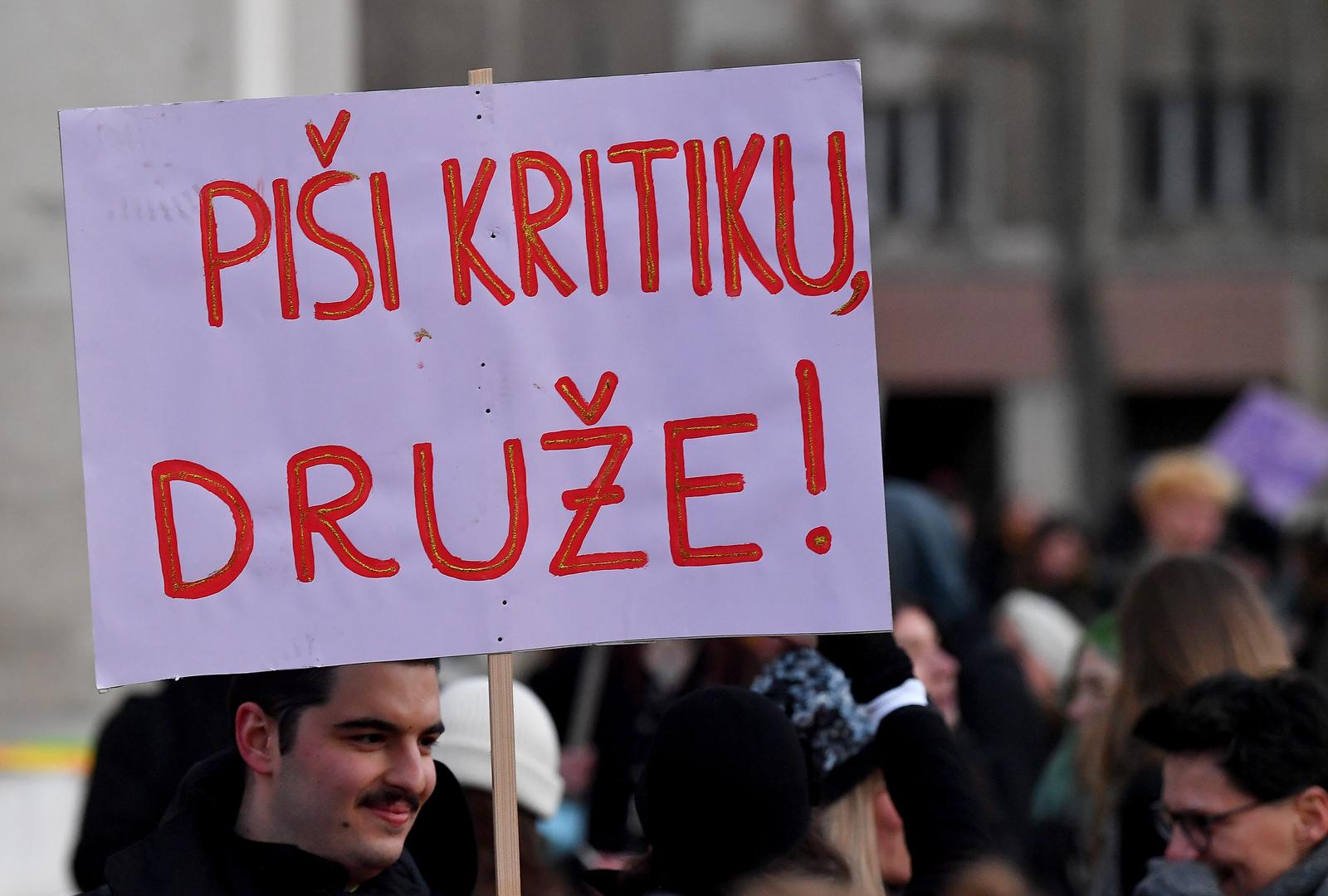 08.03.2022., Zagreb - Na Trgu zrtava fasizma odrzan prosvjedni mars pod parolom Danas mars, sutra strajk. Photo: Marko Lukunic/PIXSELL