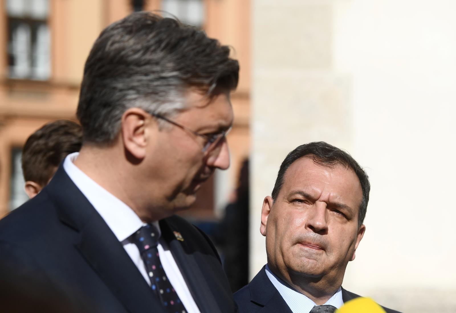 15.03.2020., Zagreb - Izjave nakon sastanka Kriznog stozera. Andrej Plenkovic, Vili Beros. rPhoto: Marko Lukunic/PIXSELL
