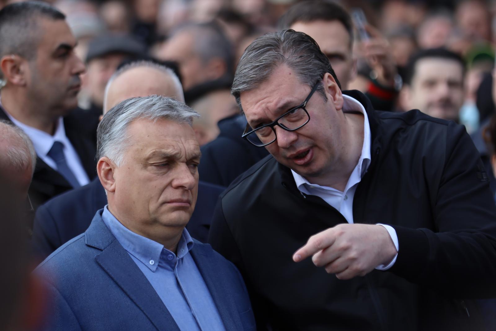19, March, 2022, Novi Sad - The President of the Republic of Serbia, Aleksandar Vucic, and the Prime Minister of Hungary, Viktor Orban, are attending the opening of the Belgrade - Novi Sad section of the Belgrade - Budapest international railway. Viktor Orban, Aleksandar Vucic. Photo: Milan Maricic/ATAImages

19, mart, 2022, Nvi Sad - Predsednik Republike Srbije Aleksandar Vucic i predsednik Vlade Madjarske Viktor Orban prisustvuju pustanju u saobracaj deonice pruge Beograd - Novi Sad, u okviru medjunarodne pruge Beograd - Budimpesta. Photo: Milan Maricic/ATAImages Photo: Milan Maricic/PIXSELL