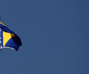 24.03.2022., Sarajevo, Bosna i Hercegovina - Zastava Bosne i Hercegovine na zgradi Parlamenta BiH. Photo: Armin Durgut/PIXSELL