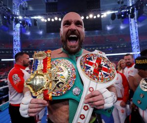 FILE PHOTO: Boxing - Tyson Fury v Dillian Whyte - WBC World Heavyweight Title - Wembley Stadium, London, Britain - April 23, 2022  Tyson Fury celebrates with the belts after winning his fight against Dillian Whyte Action Images via Reuters/Andrew Couldridge/File Photo Photo: Andrew Couldridge/REUTERS