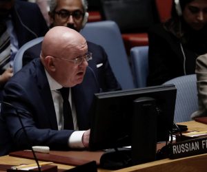 epa10216588 Russian Ambassador to the United Nations Vassily Nebenzia, speaks during a United Nations Security Council meeting on the situation in Ukraine at United Nations Headquarters in New York, New York, USA, 30 September 2022. The Russian President has declared that there are four new regions of Russia and signed on 30 September the formal annexation of the Kherson, Zaporizhzhia, Donetsk and Luhansk regions of Ukraine.  EPA/Peter Foley