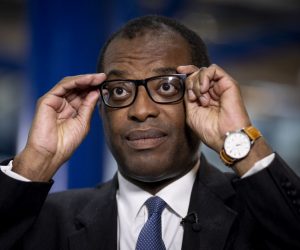 epa10220791 Britain's Chancellor of the Exchequer Kwasi Kwarteng gives an interview at the Conservative Party Conference in Birmingham, Britain, 03 October 2022. The government announced a U-turn on scrapping the 45p tax rate, which is paid by people earning over 150,000 British pound (171,080.80 euro) a year, following a week of market turmoil and the British pound going historic low against the US dollar.  EPA/TOLGA AKMEN