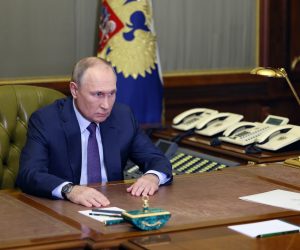 epa10233370 Russian President Vladimir Putin meets with Alexander Bastrykin (not pictured), head of the Investigative Committee of Russia, in St. Petersburg, Russia, 09 October 2022. A criminal case was opened under the article "Terrorism" following the previous day's explosion on the Crimean bridge spanning over Kerch Strait, the head of the Investigative Committee of the Russian Federation Alexander Bastrykin said. The attack on the Crimean bridge was performed by the Ukrainian special services, Russian President Putin said. The previous day, Russian authorities said that "an explosion was set off at a cargo vehicle on the motorway part of the Crimean bridge on the side of the Taman peninsula, which set fire to seven fuel tanks of a train that was en route to the Crimean peninsula. Two motorway sections of the bridge partially collapsed."  EPA/GAVRIIL GRIGOROV/SPUTNIK/KREMLIN POOL / POOL MANDATORY CREDIT