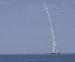 epa10234441 A still image taken from a handout video made available by the Russian Defence Ministry press service on 10 October 2022, of a Russian warship firing missiles at an undisclosed location in the Black Sea. The Russian Defense Ministry announced on 10 October 2022, that its armed forces carried out massive strikes on military objects as well as communications and energy systems of Ukraine. On 24 February 2022 Russian troops entered the Ukrainian territory in what the Russian president declared a 'Special Military Operation', starting an armed conflict that has provoked destruction and a humanitarian crisis.  EPA/RUSSIAN DEFENCE MINISTRY PRESS SERVICE HANDOUT -- MANDATORY CREDIT -- BEST QUALITY AVAILABLE -- HANDOUT EDITORIAL USE ONLY/NO SALES