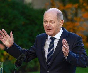 epa10238636 German Chancellor Olaf Scholz attends a news conference to present the results of the 'Affordable Housing Alliance Day' at the Chancellery in Berlin, Germany, 12 October 2022. The Affordable Housing Alliance is to deal with affordable housing crisis in Germany.  EPA/HANNIBAL HANSCHKE