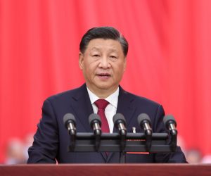 epa10246553 Chinese President Xi Jinping delivers a report to the 20th National Congress of the Communist Party of China (CPC) on behalf of the 19th CPC Central Committee at the Great Hall of the People in Beijing, China, 16 October 2022. The 20th National Congress of the Communist Party of China opened on 16 October, where President Xi is expected to be granted a third five-year term.  EPA/XINHUA/YAO DAWEI -- CHINA OUT -- MANDATORY CREDIT