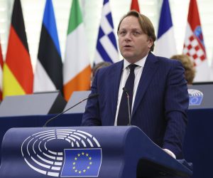 epa10252554 European Commissioner for Neighbourhood and Enlargement, Oliver Varhelyi, speaks during a debate on 'EU-Western Balkans relations in light of the new enlargement package', at the European Parliament in Strasbourg, France, 19 October 2022. The session runs from 17 till 20 October.  EPA/JULIEN WARNAND
