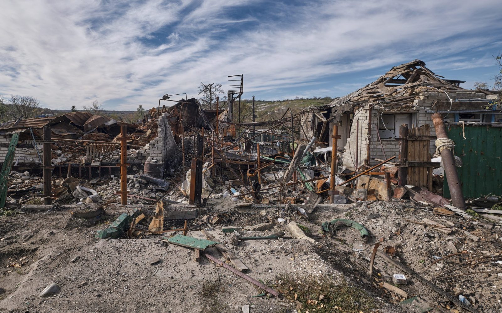 epa10252852 Destroyed private building in the Bohorodychne village of Donetsk area, Ukraine, 19 October 2022 amid the Russian invasion. Bohorodychne village was captured by Russian troops in the summer of 2022 during their offensive on Sviatohirsk and was liberated by the Ukrainian army in September 2022. All buildings of the village were destroyed and from almost 800 inhabitants before the war, just two people stay to live there now. The Ukrainian army pushed Russian troops from occupied territory in the northeast of the country in a counterattack. Russian troops entered Ukraine on 24 February 2022 starting a conflict that has provoked destruction and a humanitarian crisis.  EPA/YEVGEN HONCHARENKO