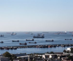 epa10258495 Cargo ships carrying Ukraine grain are anchored as they wait in line for the inspection on the Marmara sea, Istanbul, Turkey, 22 October 2022. A safe passage deal was signed between Ukraine and Russia to export Ukrainian grain on 22 July 2022 in Istanbul. The Joint Coordination Center (JCC) has risen the number of inspection teams due to increase of number of waiting ships in Istanbul.  EPA/ERDEM SAHIN