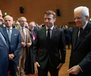 epa10261201 A handout photo made available by Qurinale Palace shows President of Italian Republic Sergio Mattarella with President of the French Republic Emmanuel Macron attend the international meeting for Peace entitled  'The Cry for Peace -Religions and Cultures in Dialogue' (Il grido della Pace –Religioni e Culture in dialogo), in Rome, Italy, 23 October 2022.  EPA/FRANCESCO AMMENDOLA / QUIRINALE PALACE / HANDOUT  HANDOUT EDITORIAL USE ONLY/NO SALES